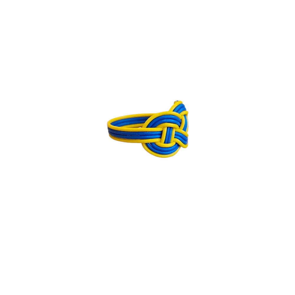 NWT - Blue and Yellow Braided Telephone Wire Knot Ring - Size 9